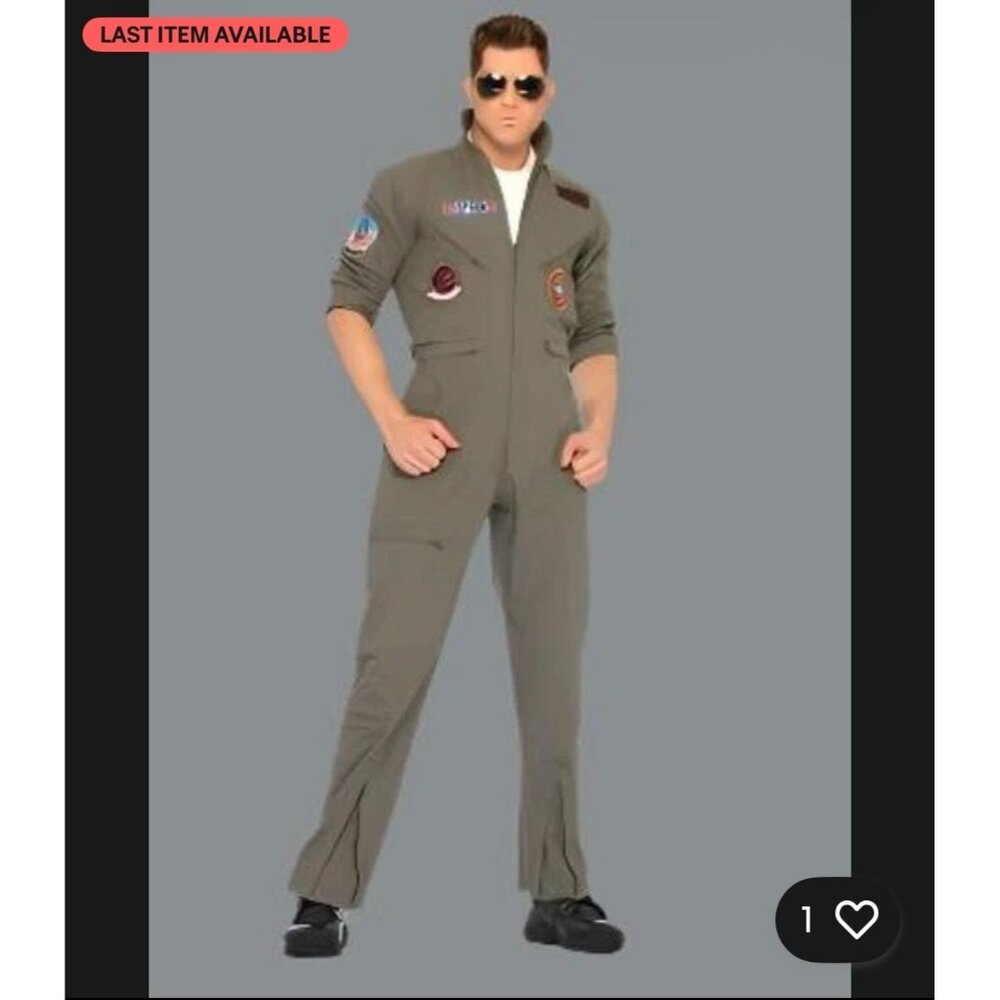 Top Gun by Leg Avenue M/L Flight Suite Costume Maverick Badge Halloween Olive Gr